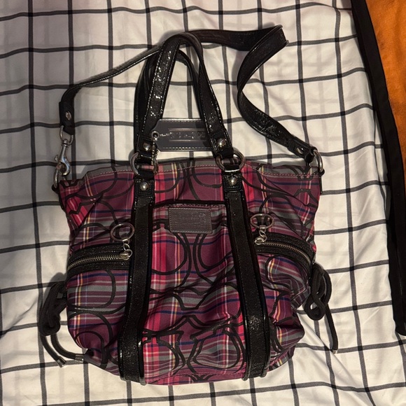 Coach Black and Pink Plaid Shoulder Bag